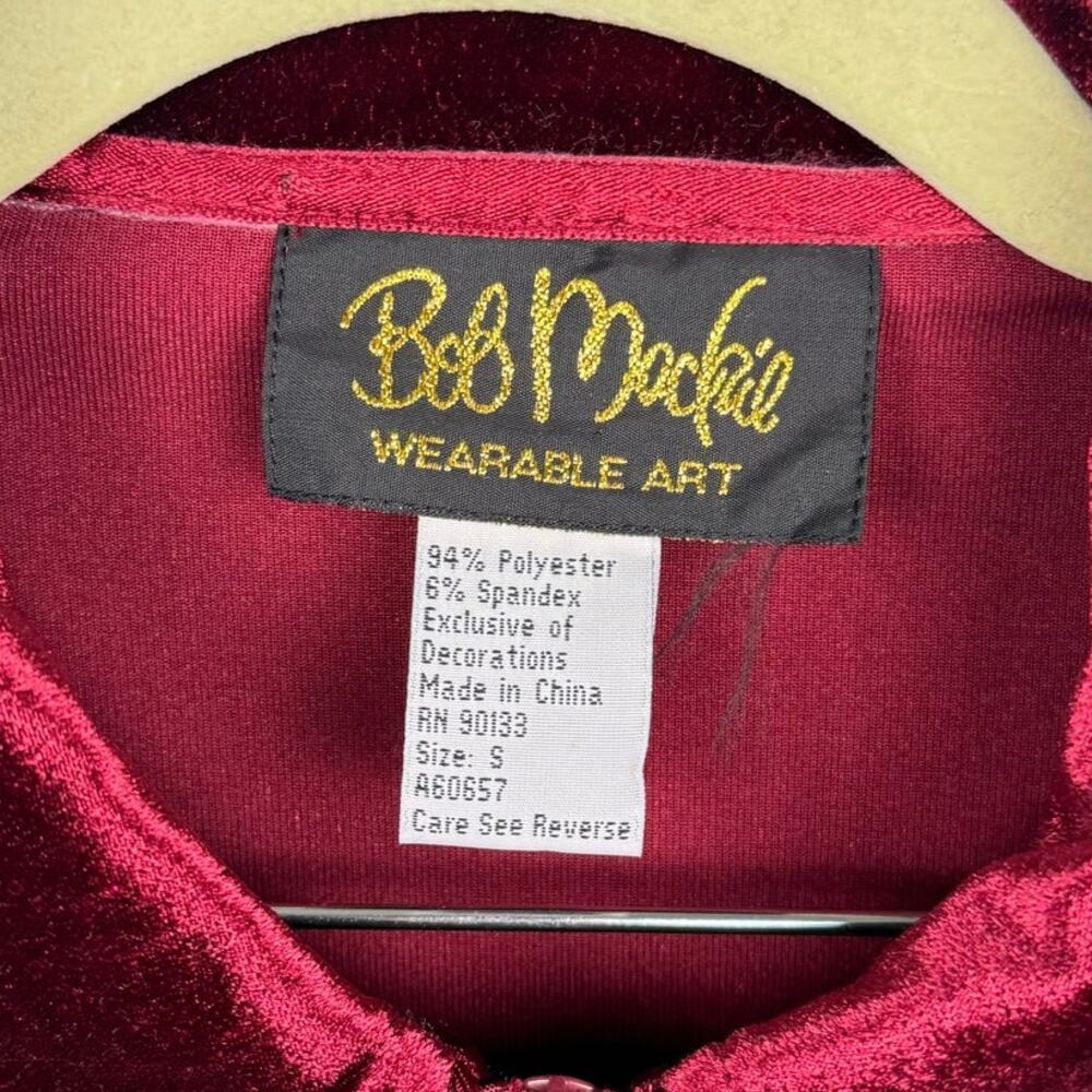 Vtg Bob Mackie Wine Red Velvet Embroidered Gape Long Sleeve Zip Top Sz Small - Picture 6 of 9
